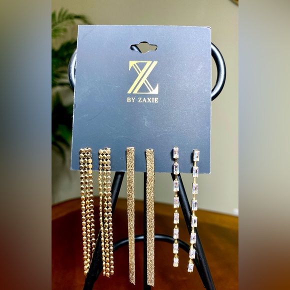 Chain Tassel Earrings Rhinestone Long Decorative Dangle set of 3 Earrings - Picture 3 of 8